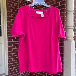 Liz Claiborne Pink Cotton Short Sleeve Square Neck Tee Shirt Women 2X